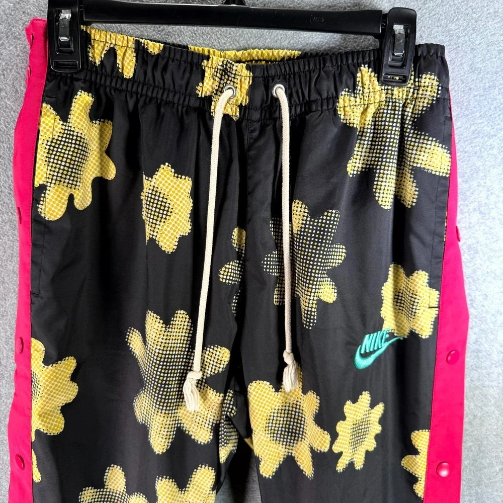 Nike Tear Away Jogger‎ Pants Mens Small Black Pink Stripe Floral Elastic Waist